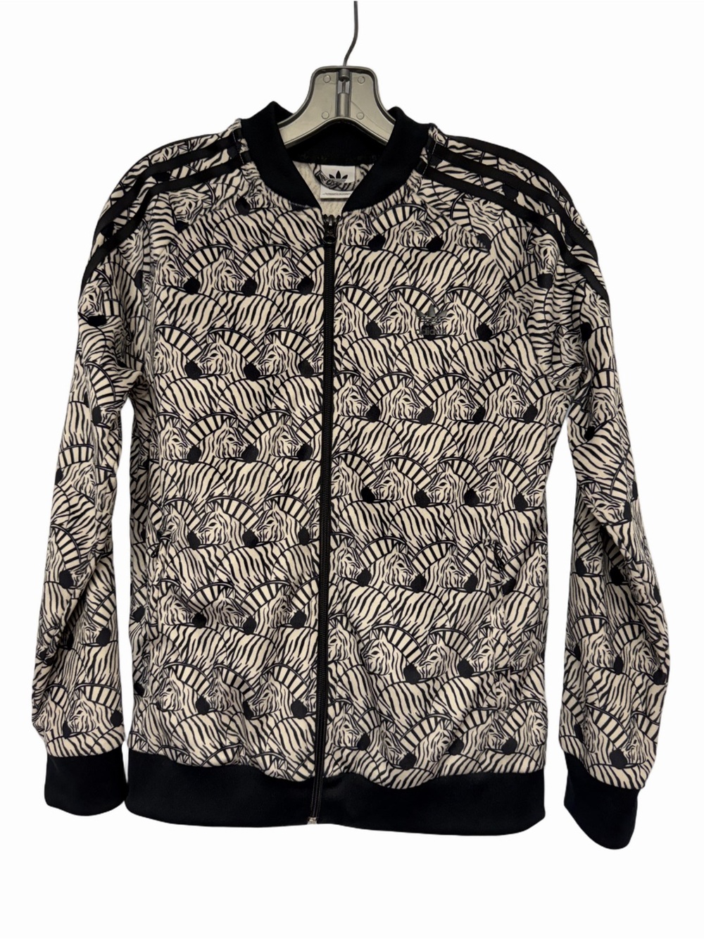Adidas Originals Girls Large Zebra Print Track Jacket Trefoil Full Zip